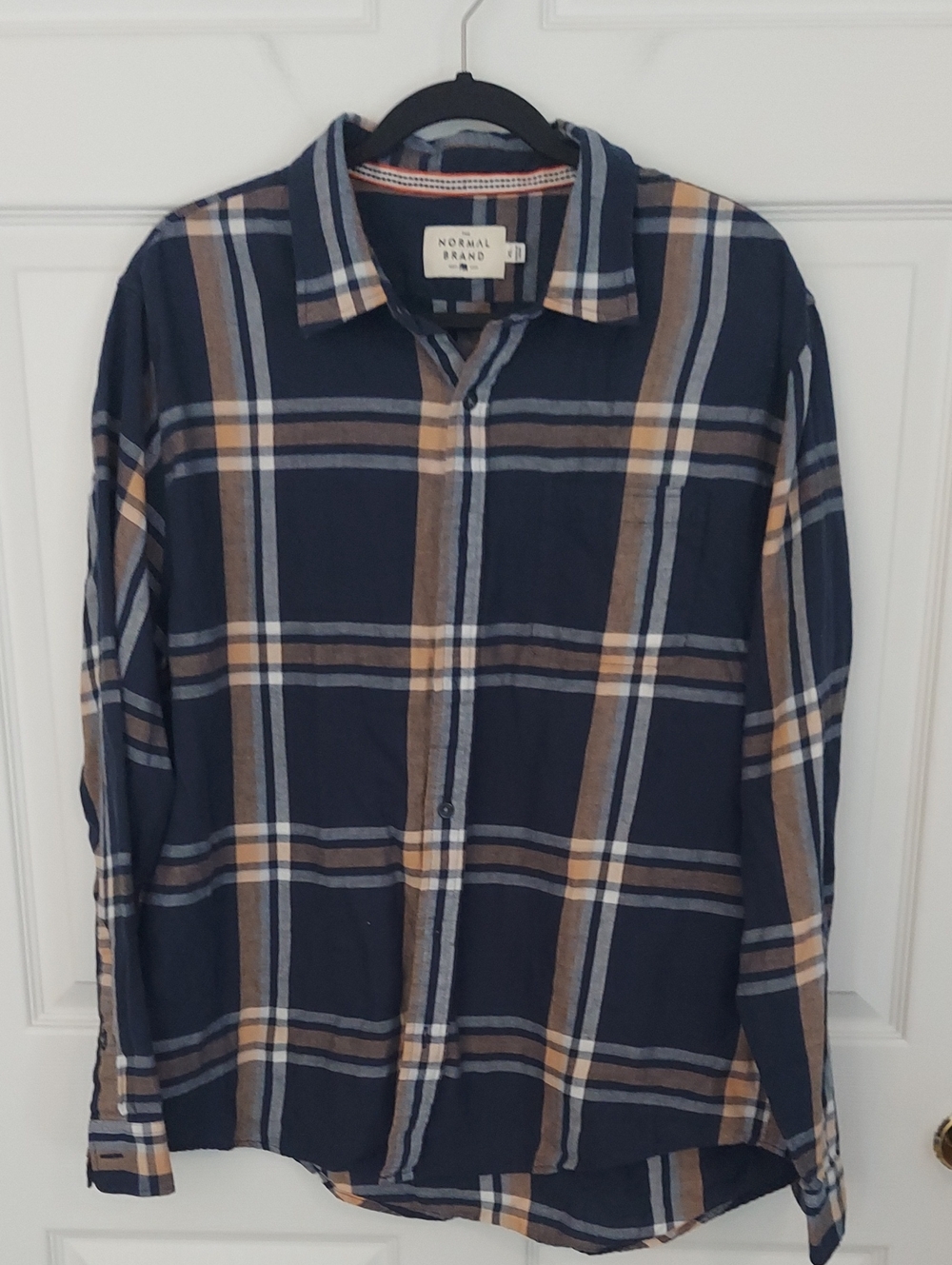 The Normal Brand Navy and Tan Plaid Button-Down Shirt Sz. XL Like New